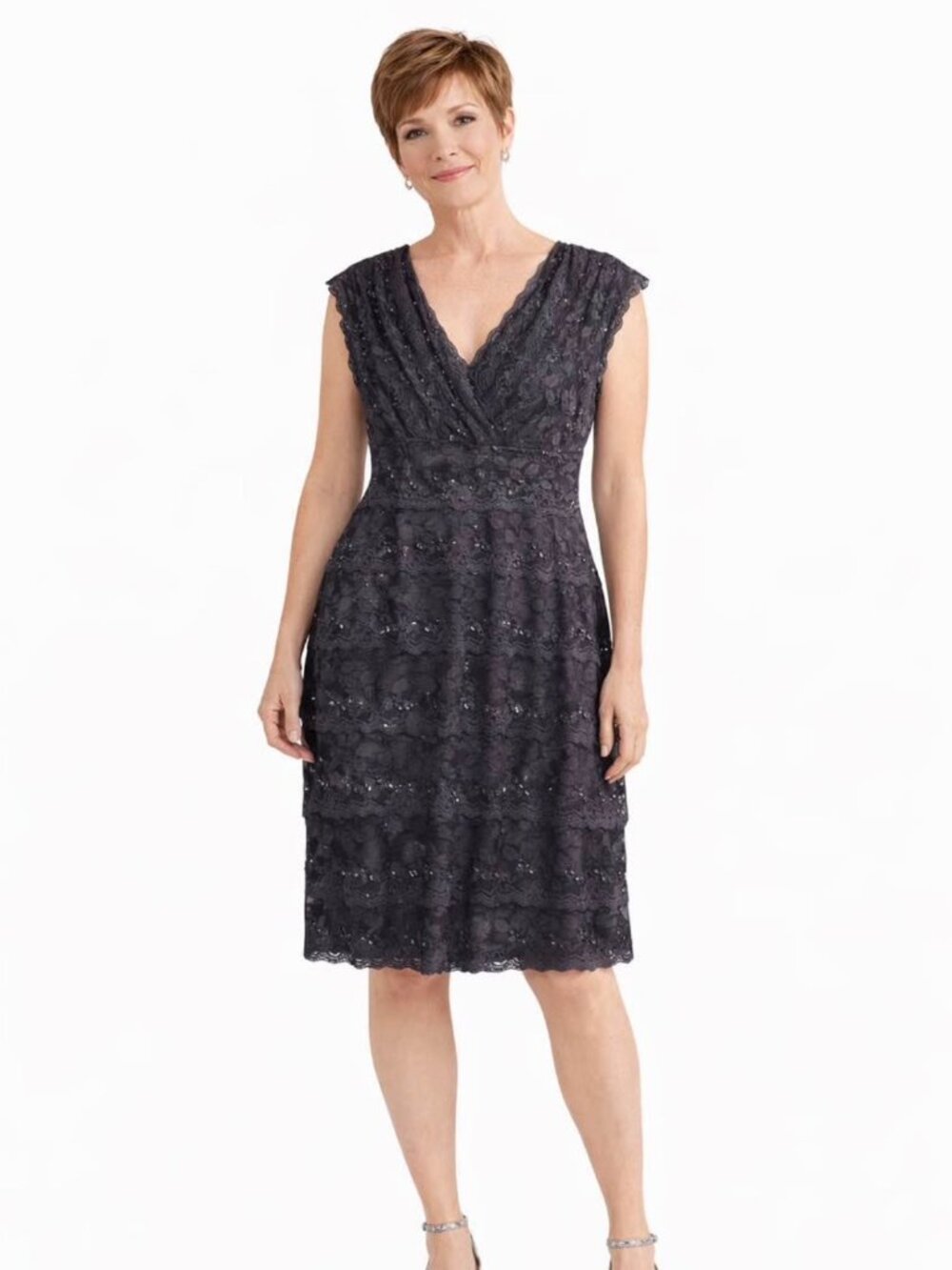 Marina Lace Cocktail Dress - Size 12 - Retails new $125 - Charcoal Evening Dress